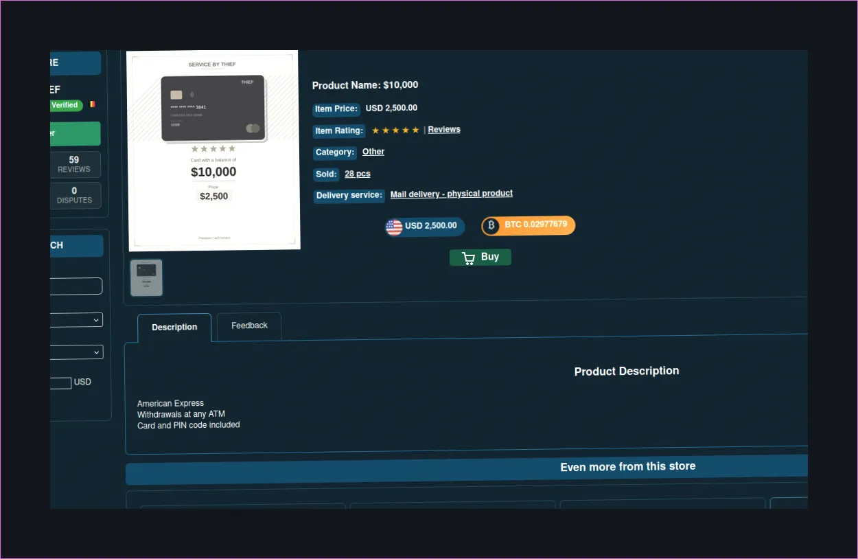 Online store offering 'SERVICE BY THIEF' for sale
