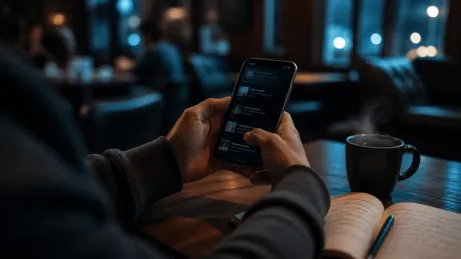 A user engaged in exploring a Tor search engine at a cafe.