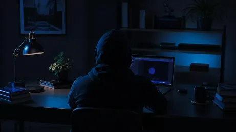A person working on the Tor Browser in a dark home office setting.