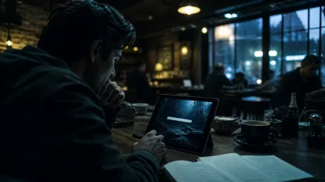 A user engaged in searching the dark web through the Torch search engine on a tablet.