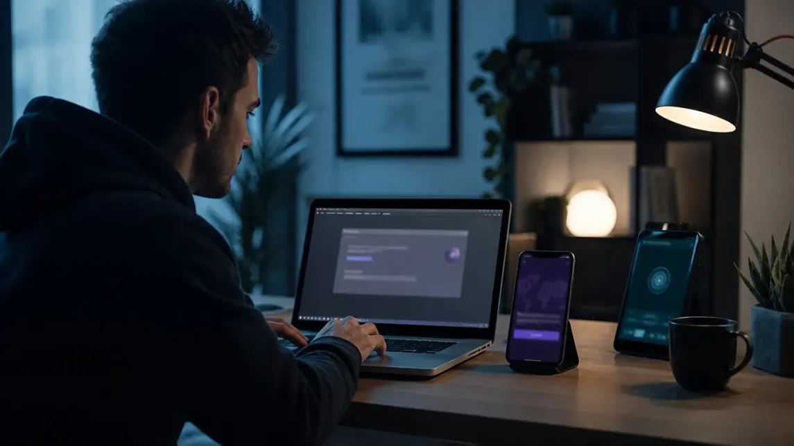A user configuring the Tor Browser for secure browsing in a modern home office.
