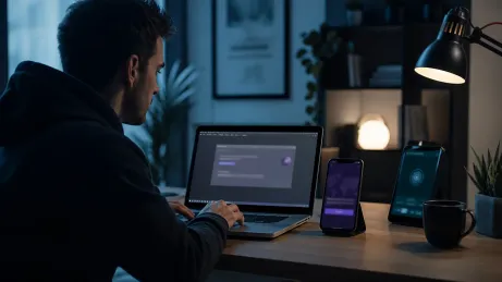 A user configuring the Tor Browser for secure browsing in a modern home office.