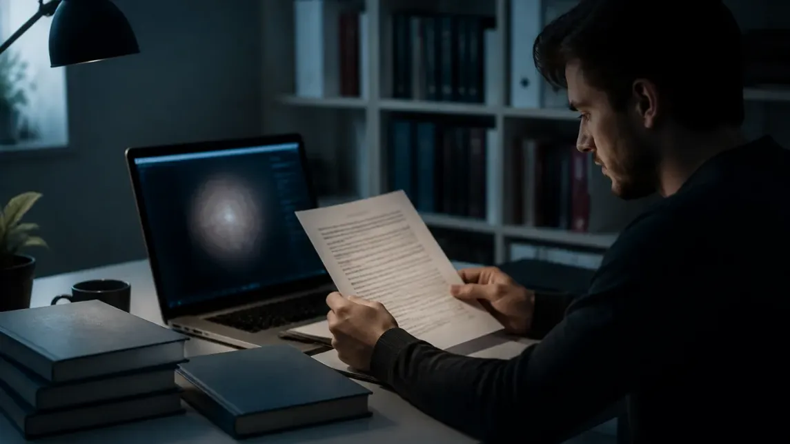 A user reviews legal documents concerning the use of Tor at a sleek desk.
