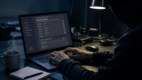 A user carefully adjusting privacy settings on their laptop in a modern workspace.
