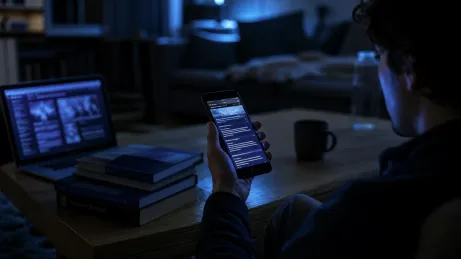 A person exploring the Hidden Wiki on a smartphone in a dimly lit room.