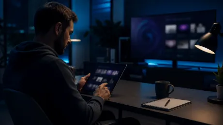 A user is exploring the Tor Browser Topic Links 3.0 on a tablet at a modern desk.