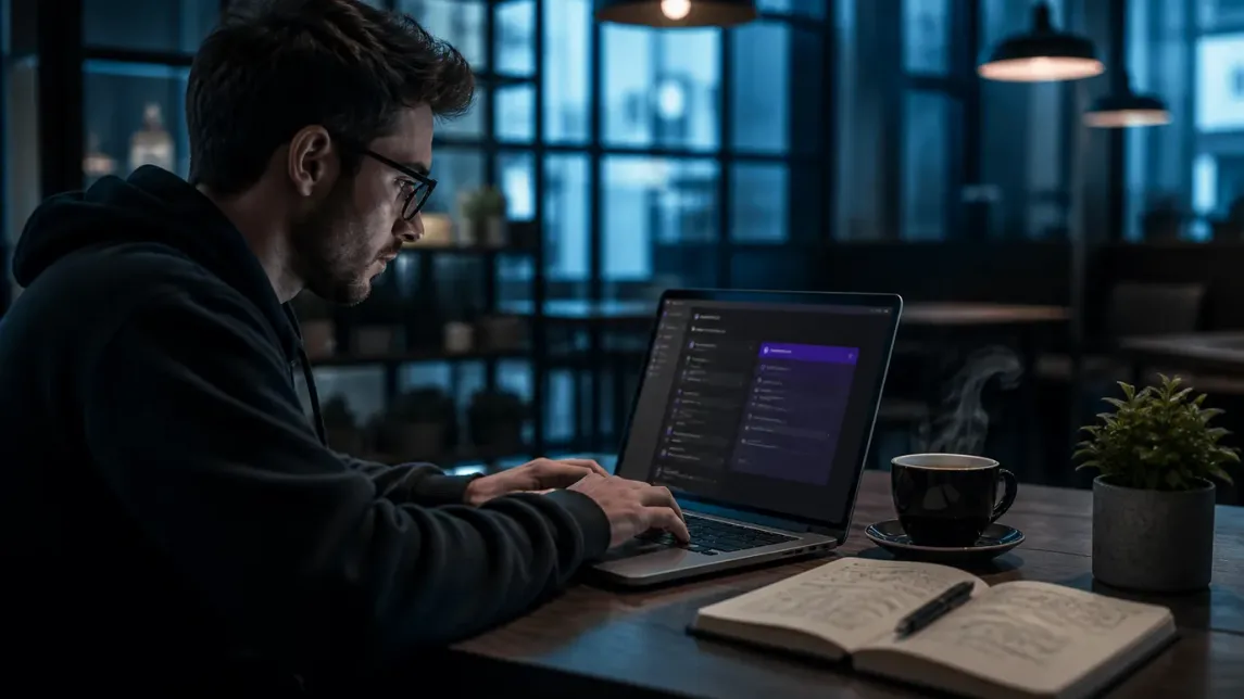 A user is deeply focused on configuring Tor Browser settings in a modern café.