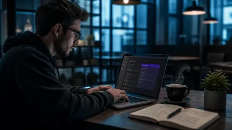 A user is deeply focused on configuring Tor Browser settings in a modern café.