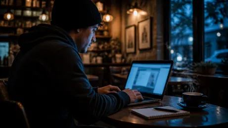 A user securely accesses Facebook via Tor Browser in a cafe setting.