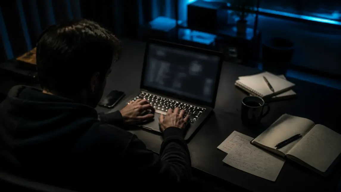 A user is engaged in exploring a darknet search engine on their laptop.