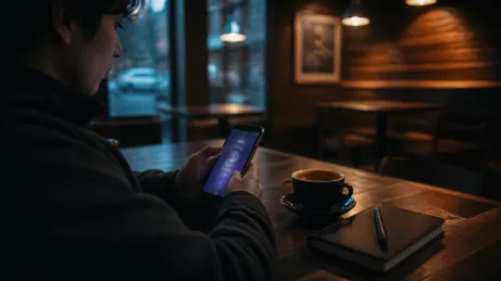 A user in a café engaging with the Tor Browser on their Android device.