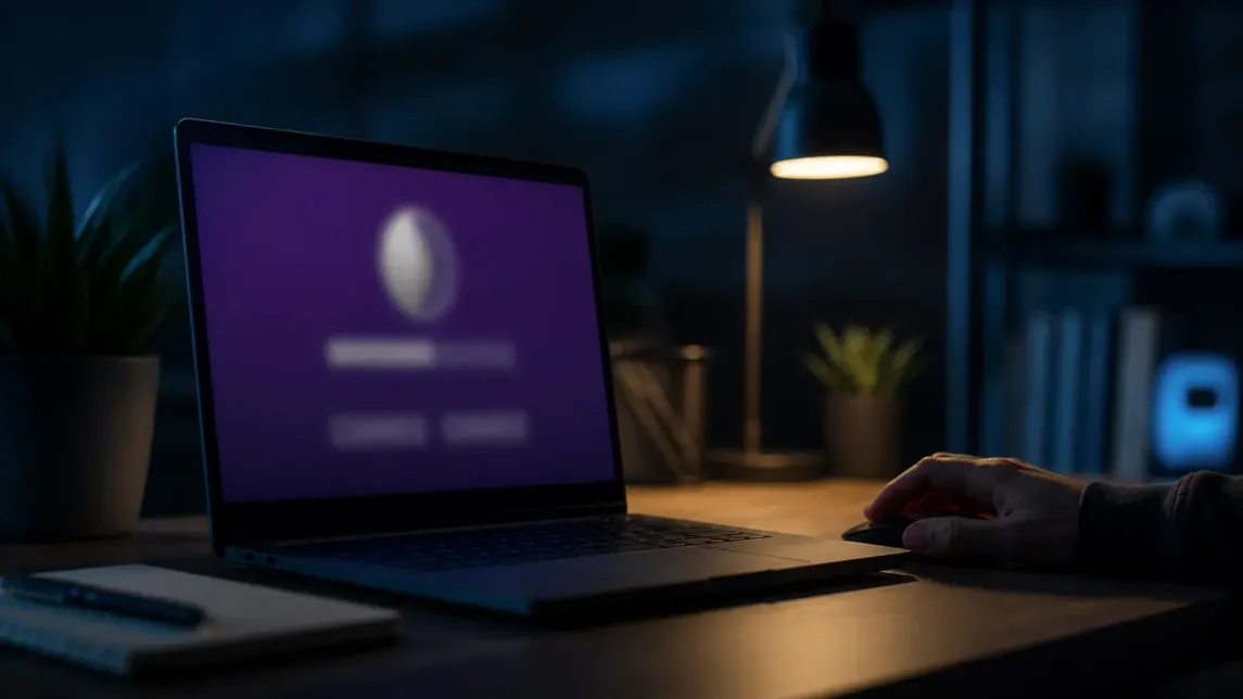 A user preparing to download Tor Browser in a cozy home office setting.