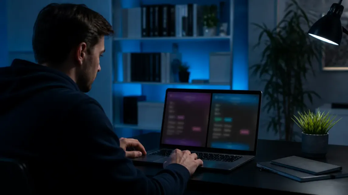 A user comparing features of Tor Browser and Tor Browser Alpha in a home office.