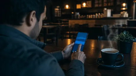 A user is downloading the Tor Browser APK on their Android smartphone in a café.