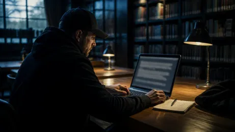 A user is engaged in exploring hidden services of the Tor network in a library.