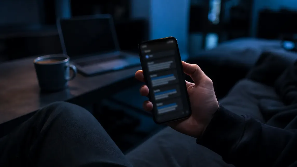 A user interacting with Telegram on a smartphone, exploring the Hidden Wiki.